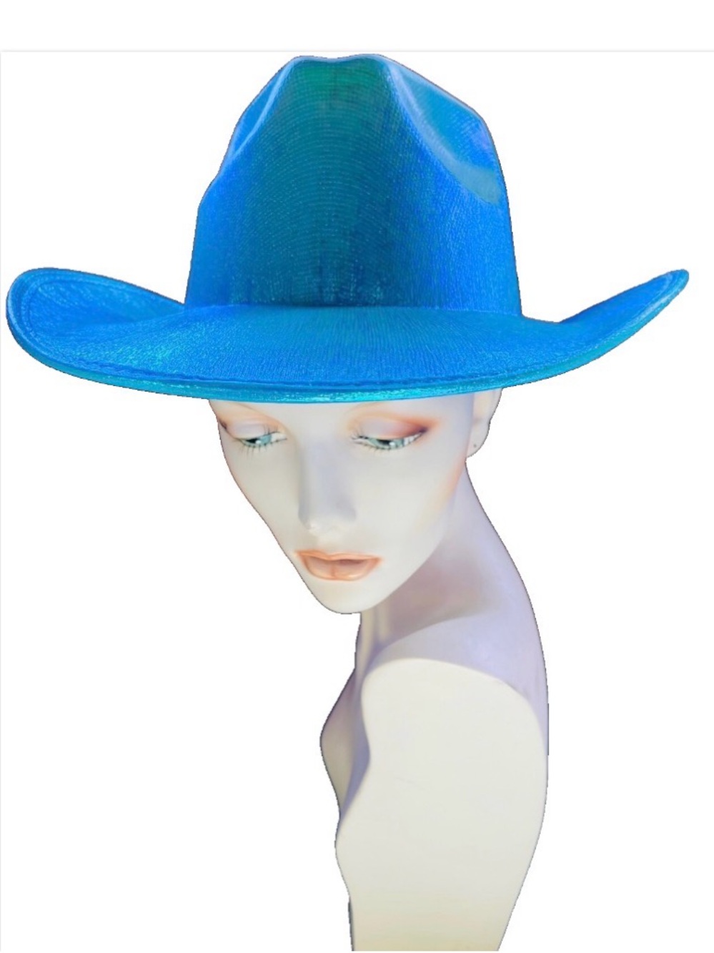 Unique Shimmery MERMAID Blue IRIDESCENT Cowboy Music Festival HAT NWT O/S